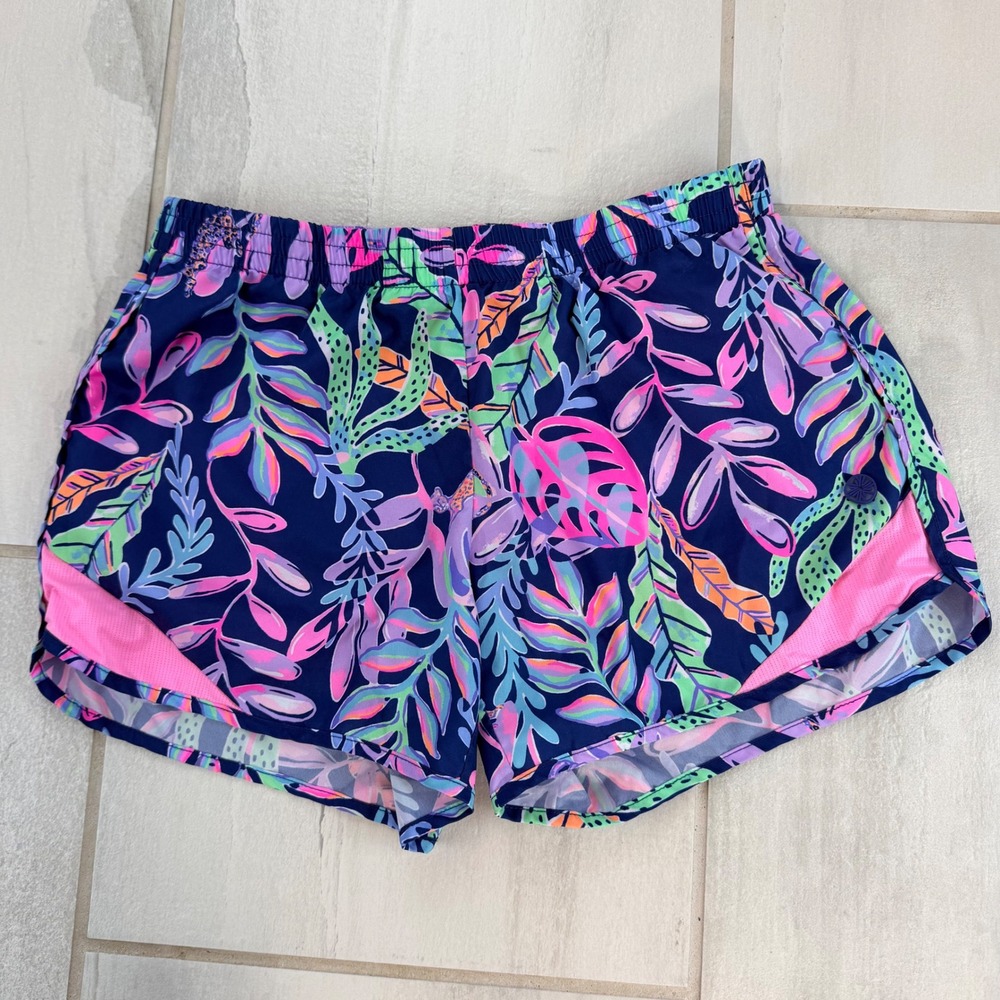 Lilly Pulitzer Luxletic Ocean Trail Shorts Navy Tropical Floral XS 88189